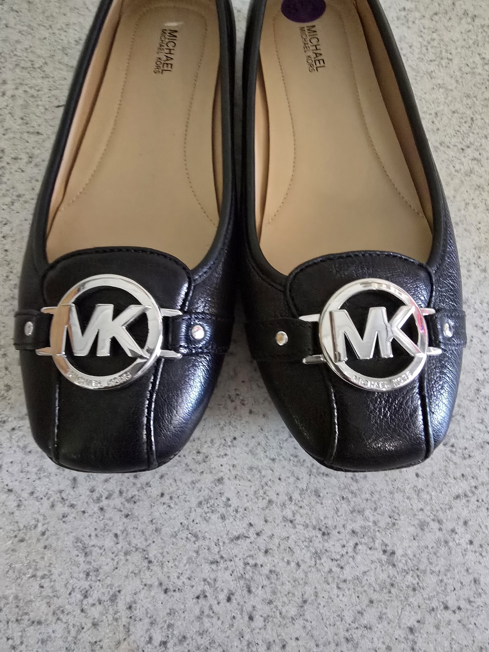 Michael Kors Black Leather Logo Ballet Flats